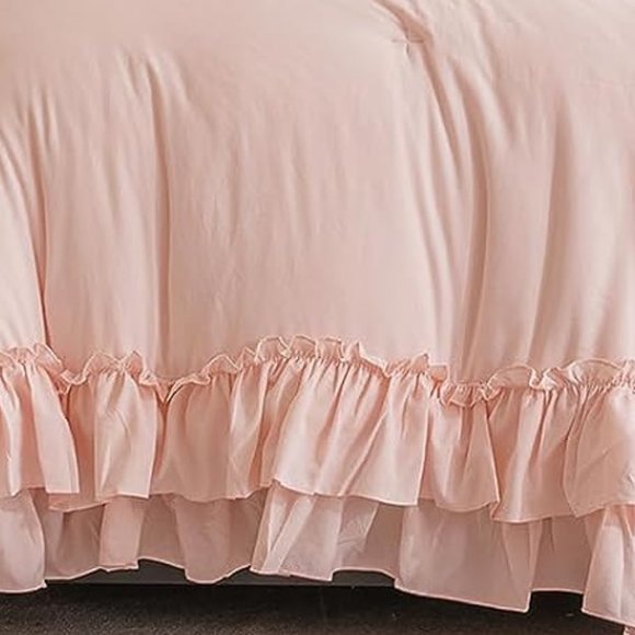 Petal Pink Full Size Bed Comforter Set Soft Blush French Shabby Chic Bedding New - Picture 4 of 11